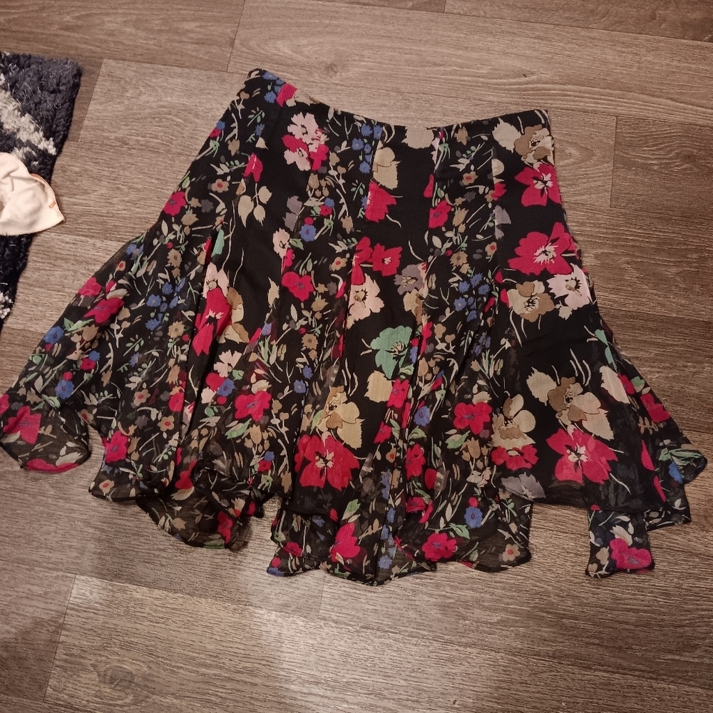 Ralph Lauren Black Floral Ruffle Lined Knee Length Skirt A Line Women’s Sz6 - Picture 2 of 4